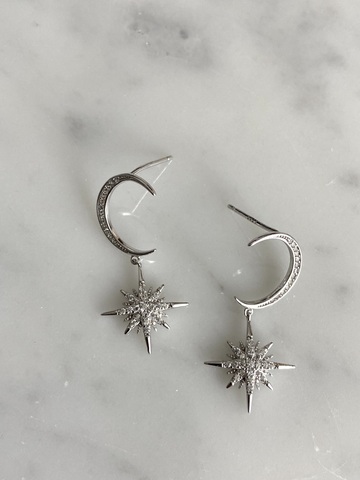 Серьги Старлайт, серебряный цвет