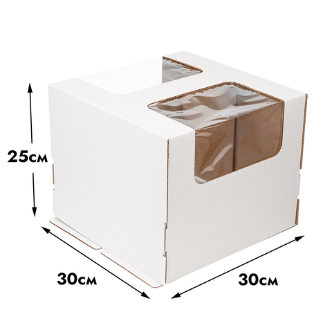 Коробка для торта 30*30*25 см, квадратное окно (самолет)