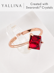 Кольцо Миражи тонкое с красным кристаллом-кубиком Swarovski