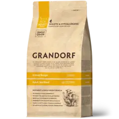 Сухой низкозерновой корм GRANDORF CAT 4 Meat PROBIOTIC STERILISED Четыре вида мяса для стерилизованных кошек с чувствительным пищеварением, 8кг