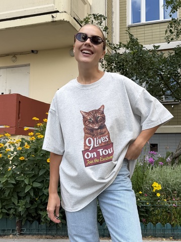 Футболка 9 lives серый меланж