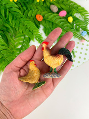 №2 Петух и курица, фигурки декоративные, кукольные миниатюры, набор 2 шт.