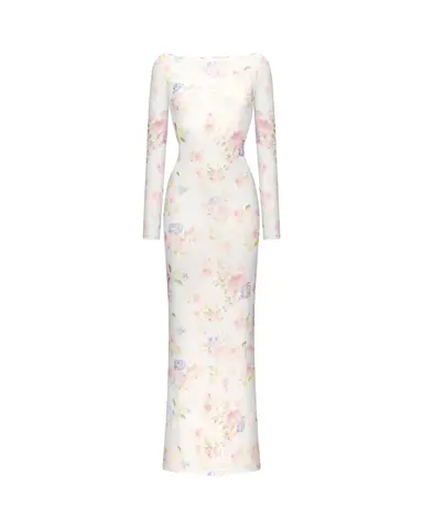 Монет макси (Monet maxi), платье макси из молочной сетки с цветочным принтом
