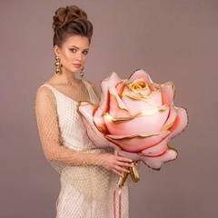 Шар К Фигура, Цветок, Роза объемная, Glam/Глам, Розовый, 29