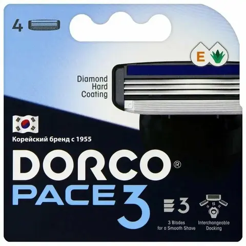 DORCO PACE3 4'S сменные кассеты с 3 лезвиями NEW (Ю.Корея)