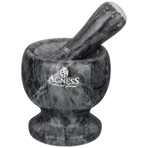 Ступка Agness Black Marble с пестиком, 9*10 см - Купить