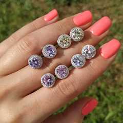 4865- Пусеты CARATS из серебра с круглыми, розовыми цирконами