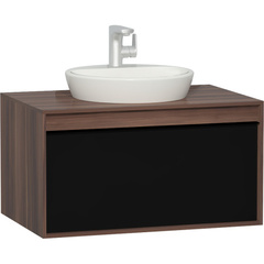 Vitra Metropole 58187 Тумба 80 см из искуственного камня, c 1 ящиком, цвет сливовое дерево, фасад черное акриловое стекло фото