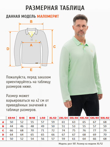 Поло с длинным рукавом мятного цвета мужское