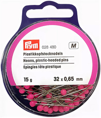 "PRYM" 028480 Иглы для закалывания "шарики" сталь 15 г 32 мм в пластиковой упаковке с европодвесом розовый неон