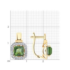 725835 -Серьги из золота 585 пробы с зелеными ситаллами и фианитами
