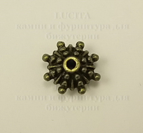 Бусина металлическая - спейсер "Ежик" 12х6 мм (цвет - античная бронза) ()