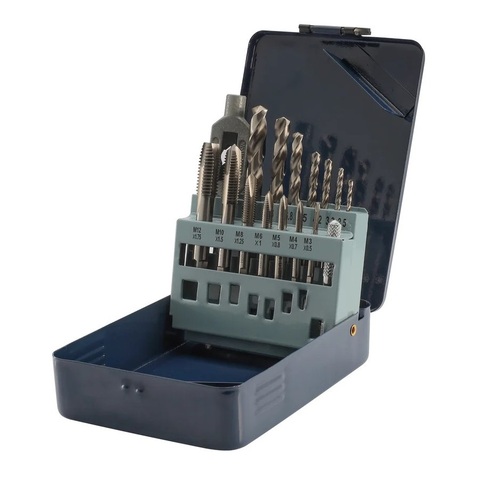 Набор метчиков однопроходных M3 -M12 HSS-G DIN352 (+ вороток, сверла) 15пр H-Tools 245004HT