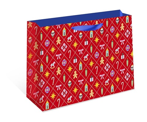 Пакет подарочный ХL горизонтальный, Подарки, красная, 50*40*15 см (Д*В*Ш), 1 шт.