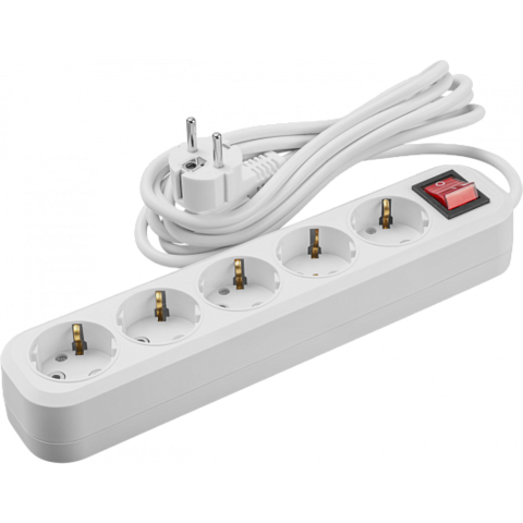 Сетевой фильтр, удлинитель Navigator  OPE-S-05-500-ESC-3x1 кабель 5м, 5 розеток, заземление, выключатель, ПВС 3×1мм², 16А, макс. нагрузка 3500Вт, IP20, белый - купить в компании MAKtorg