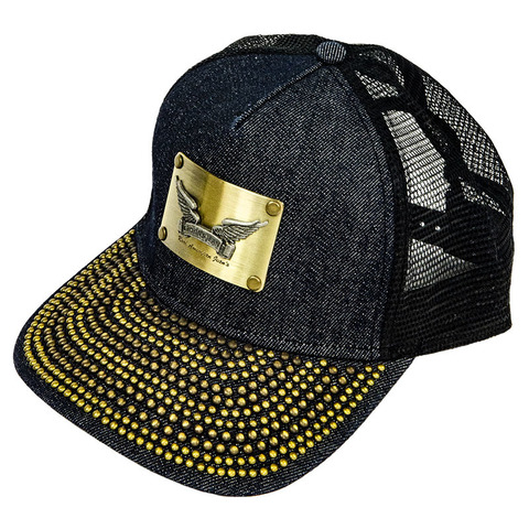 Robin's Jean | Бейсболка мужская DENIM CAP IN INDIGO WITH BRASS STUDS CAP1028-B119 левый бок