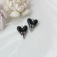 УЦЕНКА!!! Подвеска Сердце с черной эмалью, 25*20 мм, родий, У090