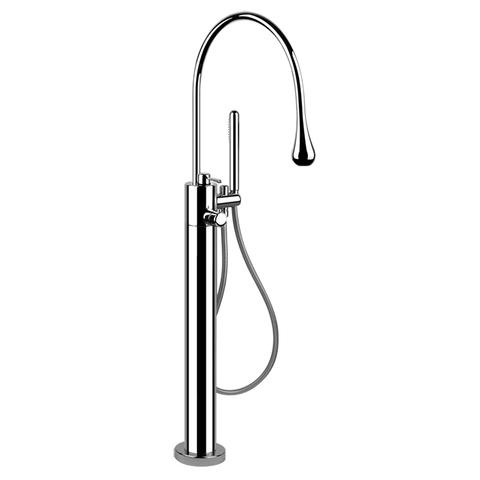Gessi Goccia 24978#279 Смеситель для ванны напольный, термостатический, в комплекте с ручным душем и шлангом, наружная часть, цвет белый матовый