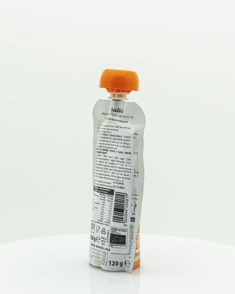 Пюре Bioitalia из Моркови, Абрикоса и Тыквы-Смузи 120 г
