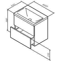 Тумба с раковиной подвесная, 60 см, 2 ящика, графит матовый AM.PM Gem - M90FHX06022GM