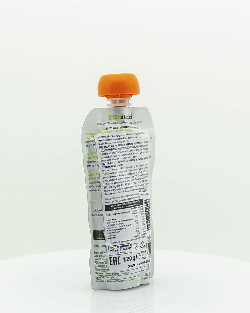 Пюре Bioitalia из Моркови, Абрикоса и Тыквы-Смузи 120 г