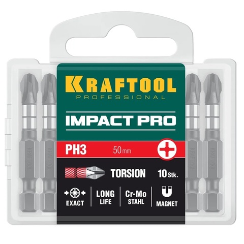 KRAFTOOL Impact PH 3, 50 мм, 10 шт, Ударные биты (26191-3-50-S10)