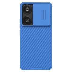 Усиленный чехол синего цвета от Nillkin с сдвижной шторкой для камеры для Xiaomi Redmi Turbo 3 и Poco F6, серия CamShield Pro