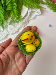 №2 Цыплята пасхальные, декоративные, пушистые, 4,7*5,5 см, в гнезде, набор 3 шт.