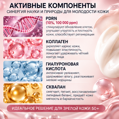 Крем ночной для лица Подтяжка контура 50+  48мл PDRN — фото 3