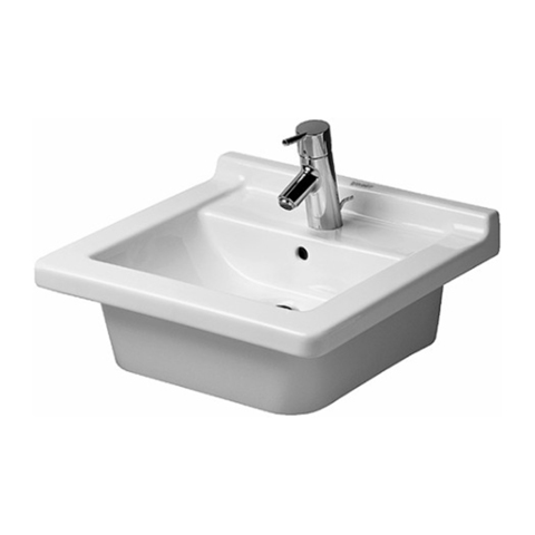 Duravit Starck 3 303480030 Раковина с перел., с 3 отв. под смес., глазуровка снизу, 480x465мм, цвет: Белый
