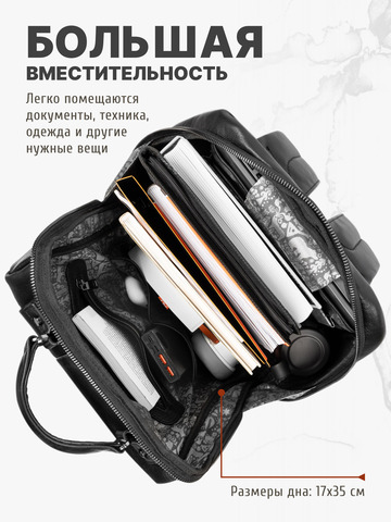 Кожаный рюкзак чёрного матового цвета