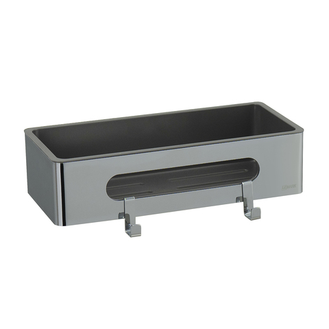 Lemark Shelf Line 9771043 Полка для душа прямая из нерж. стали с крючками, хром/вставка-пластик графит