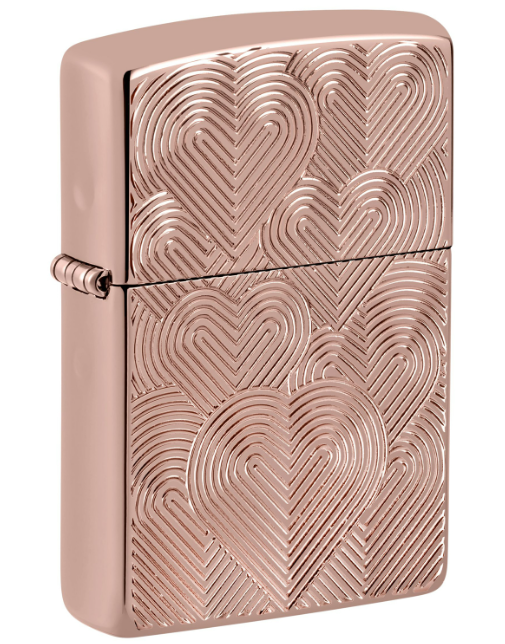 Зажигалка ZIPPO Armor® Hearts с покрытием Rose Gold, латунь/сталь, розовое золото, 38x13x57 мм