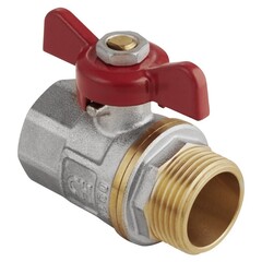 Кран латунный шаровой MVI AquaHit BV.314.05, DN 20, PN 25 бабочка, муфта-штуцер, полнопроходной, никелированный