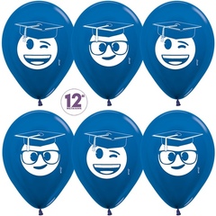 Шар S 12''/30 см, Выпускник, Emoji, Синий (540), металлик, 5 ст., 25 шт.