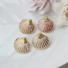 Серьги пусеты Ракушки с эмалью, розовый, 23 мм, сталь, позолота, СГ032