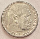 K16938 1937 Германия 5 марок рейхсмарок Гинденбург E геральдика Ag-900, 13.89 gr K16938 1937 Германия 5 марок рейхсмарок Гинденбург E геральдика Ag-900, 13.89 gr