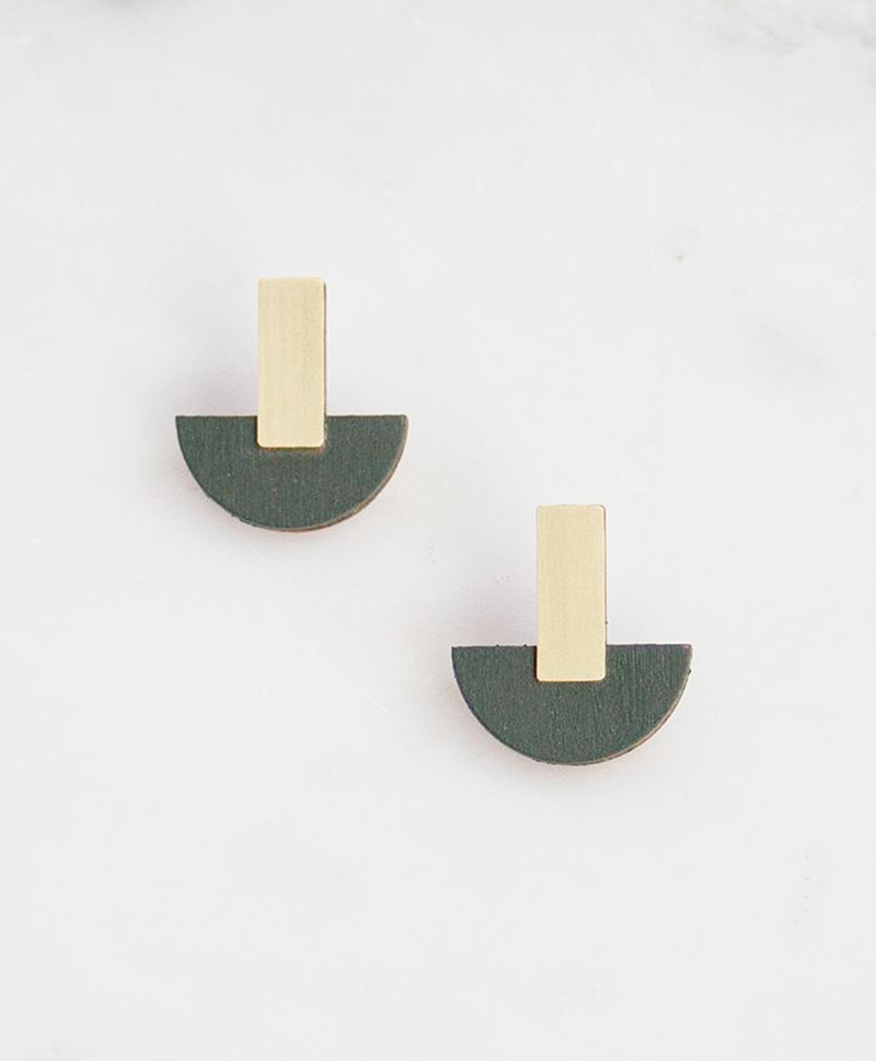 Серьги Crescent Studs Green