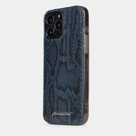 Чехол-накладка для iPhone 13 Pro из кожи питона, синего цвета