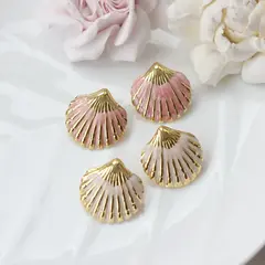 Серьги пусеты Ракушки с эмалью, розовый, 23 мм, сталь, позолота, СГ032