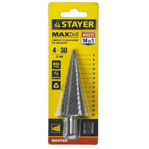 STAYER 4-30 мм, 14 ступеней, сталь HSS, ступенчатое сверло (29660-4-30-14)