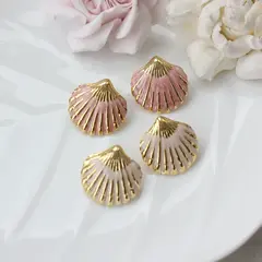 Серьги пусеты Ракушки с эмалью, розовый, 23 мм, сталь, позолота, СГ032