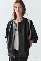 Massimo Dutti Укороченная куртка из кожи наппа, черный