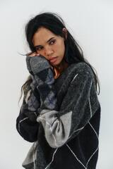 ZARA МИТЕНКИ С УЗОРОМ «РОМБЫ», СЕРЫЙ