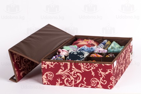 Большой складной органайзер, 24 ячейки, 46*31*12 см (бордо с узорами)