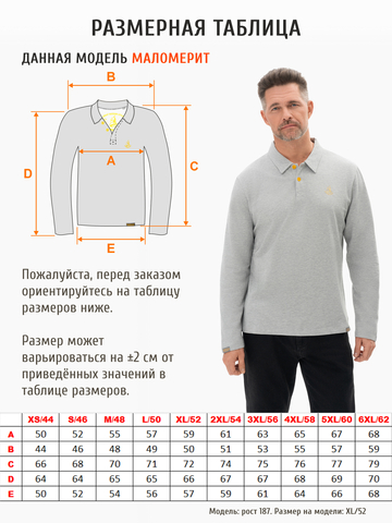 Поло с длинным рукавом цвета серый меланж мужское