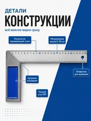 Угольник КОБАЛЬТ столярный 250 мм, нерж.сталь, чугунное основание (243-417)