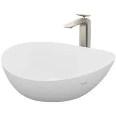 TOTO L4704MTE#CMW Раковина полувстраиваемая с матовой эмалью CLEAN MATTE 460x420x177(130)мм, без отверстия  под смеситель, с переливом, цвет: белый матовый фото
