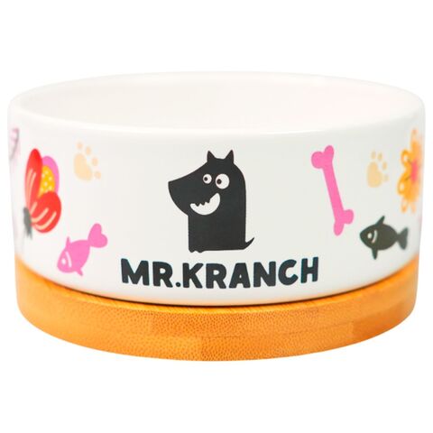 Миска Mr.Kranch Bamboo 340 мл Цветы Прованса керамическая на бамбуковой подставке, розовая