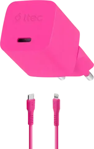 Зарядное устройство TTEC SmartCharger GAN 20W PD USB-C Travel Fast Charger с каб USB-C/Lightning 1,2м, неоновый розовый